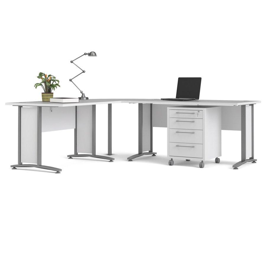 TVILUM Prima skrivebord - hvid tr m. stlstel, m. skuffer