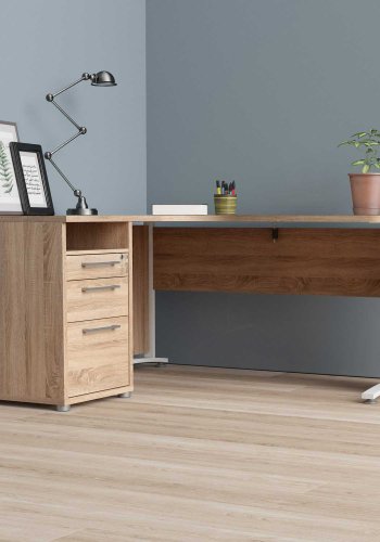TVILUM Prima hjrneskrivebord - egetrsstruktur, m. 3 skuffer 