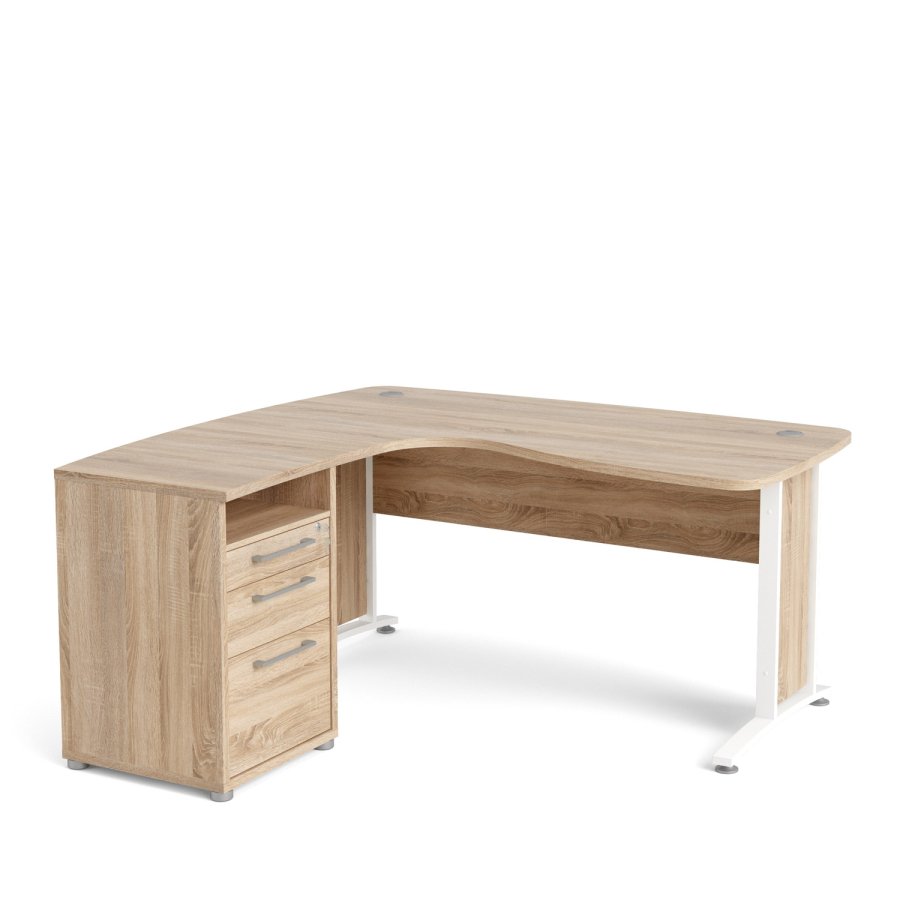 TVILUM Prima hjrneskrivebord - egetrsstruktur, m. 3 skuffer 