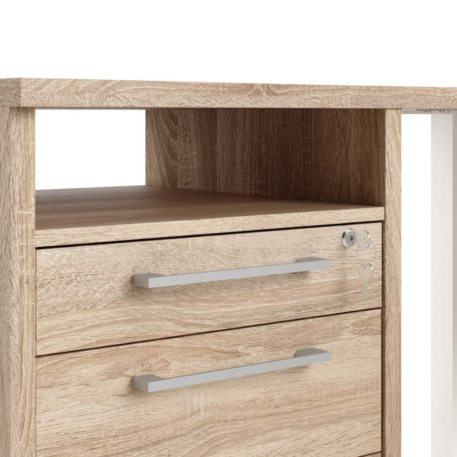 TVILUM Prima hjrneskrivebord - egetrsstruktur, m. 3 skuffer 