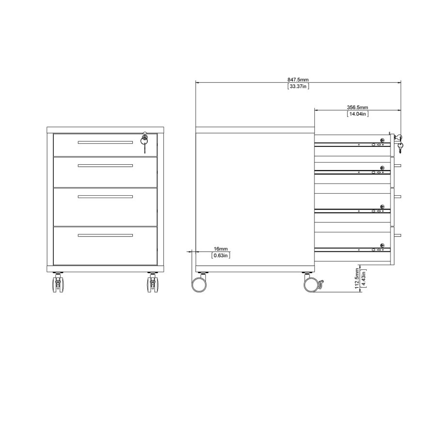 TVILUM Prima skuffesektion - hvid tr, m. hjul, 4 skuffer