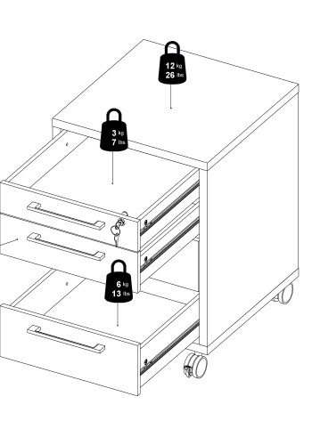 TVILUM Prima skuffesektion - natur egetrsfinér, m. 4 skuffer og hjul