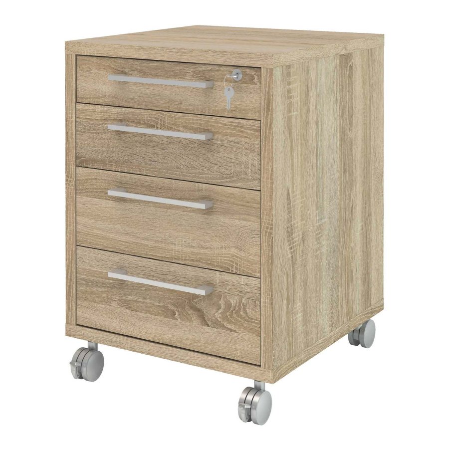 TVILUM Prima skuffesektion - natur egetrsfinér, m. 4 skuffer og hjul