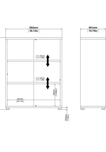 TVILUM Prima reol - egetrsstruktur, m. 2 hylder 