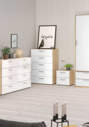 TVILUM Pepe kommode - hvid hjglans/natur tr/egetrsfinér, m. 8 skuffer