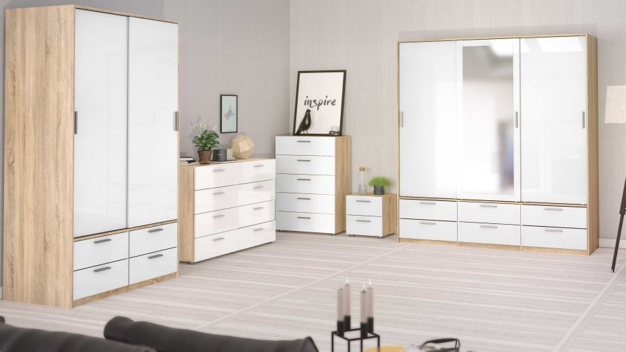 TVILUM Pepe kommode - hvid hjglans/natur tr/egetrsfinér, m. 8 skuffer