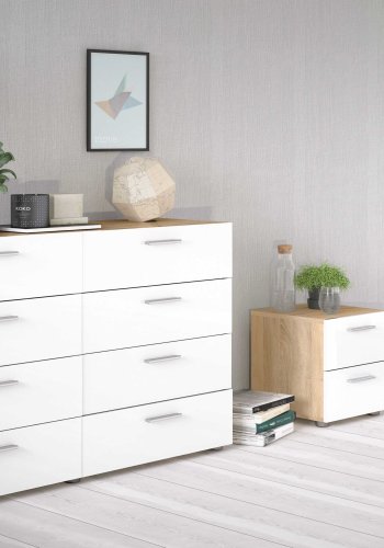 TVILUM Pepe kommode - hvid hjglans/natur tr/egetrsfinér, m. 8 skuffer