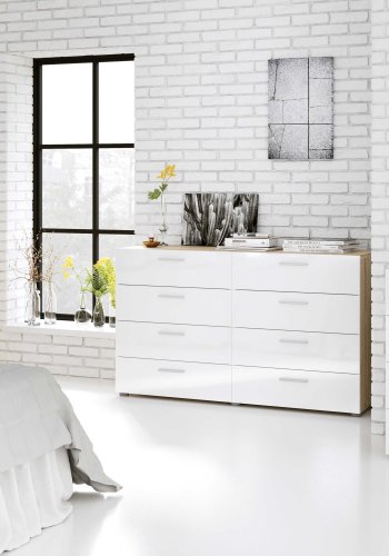 TVILUM Pepe kommode - hvid hjglans/natur tr/egetrsfinér, m. 8 skuffer