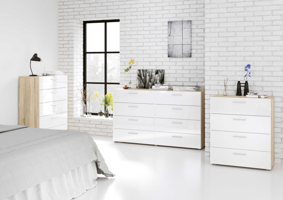 TVILUM Pepe kommode - hvid hjglans/natur tr/egetrsfinér, m. 8 skuffer