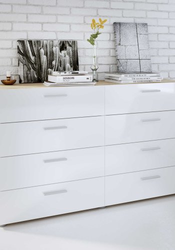 TVILUM Pepe kommode - hvid hjglans/natur tr/egetrsfinér, m. 8 skuffer