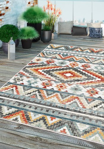 TEPPI WOOBTNY0126 gulvtppe m. mnster, rektangulr - gr/multifarvet bomuld/chenille (160x230)