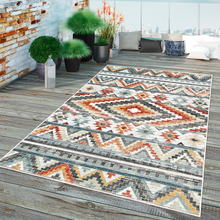 TEPPI WOOBTNY0126 gulvtppe m. mnster, rektangulr - gr/multifarvet bomuld/chenille (160x230)