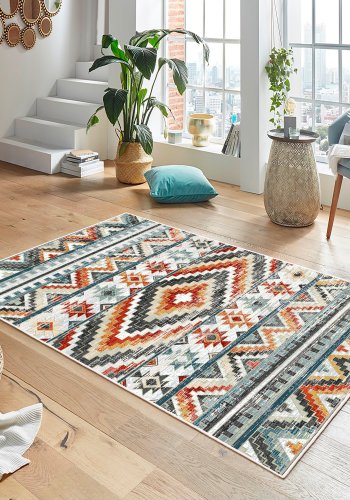 TEPPI WOOBTNY0126 gulvtppe m. mnster, rektangulr - gr/multifarvet bomuld/chenille (160x230)