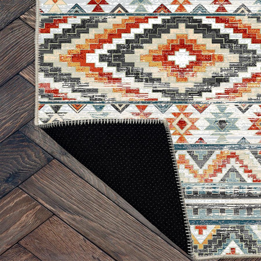 TEPPI WOOBTNY0126 gulvtppe m. mnster, rektangulr - gr/multifarvet bomuld/chenille (160x230)