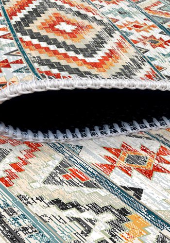 TEPPI WOOBTNY0126 gulvtppe m. mnster, rektangulr - gr/multifarvet bomuld/chenille (160x230)