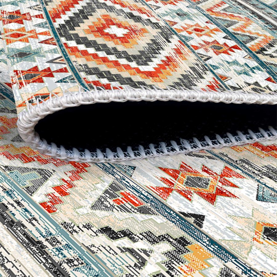 TEPPI WOOBTNY0126 gulvtppe m. mnster, rektangulr - gr/multifarvet bomuld/chenille (160x230)