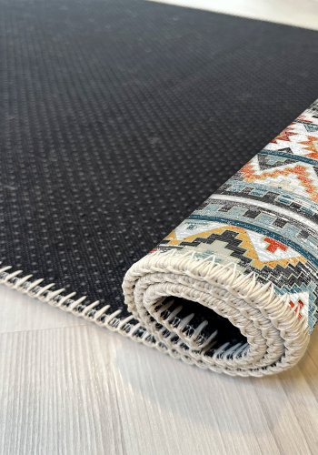 TEPPI WOOBTNY0126 gulvtppe m. mnster, rektangulr - gr/multifarvet bomuld/chenille (160x230)