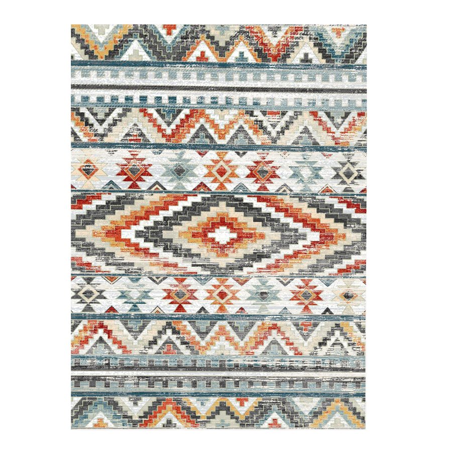 TEPPI WOOBTNY0126 gulvtppe m. mnster, rektangulr - gr/multifarvet bomuld/chenille (160x230)