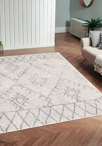 TEPPI WOOBTNY0230 gulvtppe m. mnster, rektangulr - creme/multifarvet bomuld/chenille (160x230)