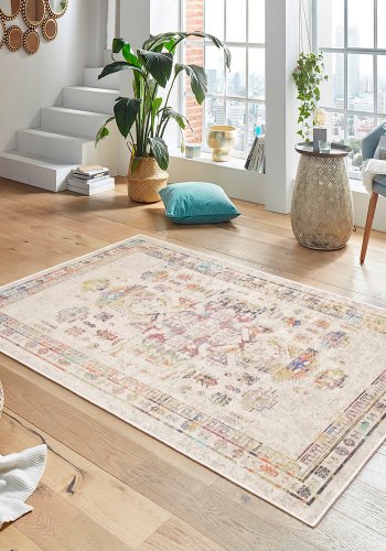 TEPPI WOOBTNY0245 gulvtppe m. mnster, rektangulr - creme/multifarvet bomuld/chenille ( (120x180)