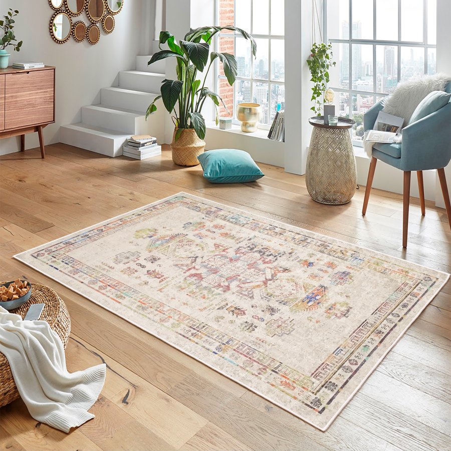 TEPPI WOOBTNY0245 gulvtppe m. mnster, rektangulr - creme/multifarvet bomuld/chenille ( (120x180)