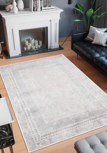 TEPPI WOOBTNY0248 gulvtppe m. mnster, rektangulr - gr/multifarvet bomuld/chenille (120x180)