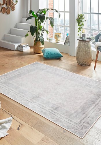 TEPPI WOOBTNY0248 gulvtppe m. mnster, rektangulr - gr/multifarvet bomuld/chenille (120x180)