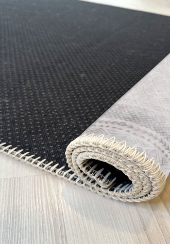 TEPPI WOOBTNY0248 gulvtppe m. mnster, rektangulr - gr/multifarvet bomuld/chenille (120x180)