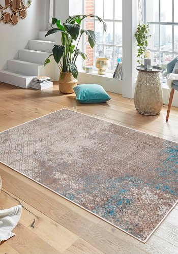 TEPPI WOOBTNY0249 gulvtppe m. mnster, rektangulr - brun/multifarvet bomuld/chenille (160x230)