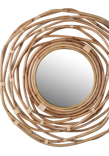 DUTCHBONE Kubu vgspejl, rund - spejlglas og brun rattan (75)