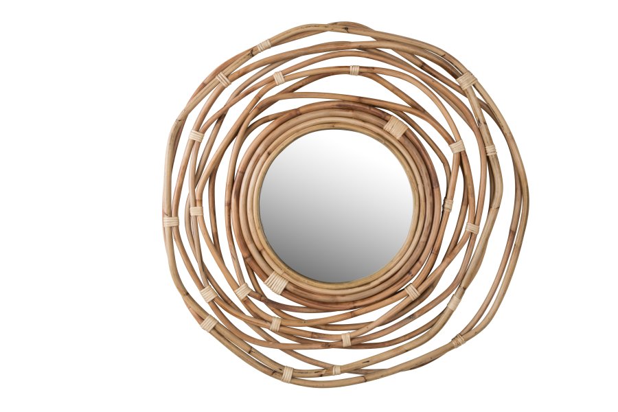 DUTCHBONE Kubu vgspejl, rund - spejlglas og brun rattan (75)