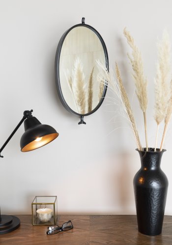 WHITE LABEL LIVING Lara vgspejl, oval - spejlglas og sort jern (48x34)