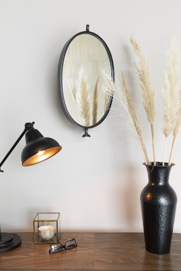 WHITE LABEL LIVING Lara vgspejl, oval - spejlglas og sort jern (48x34)
