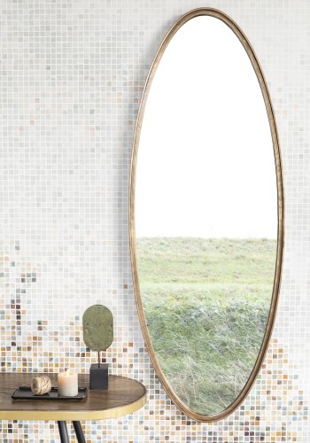 WHITE LABEL LIVING Matz L vgspejl, oval - spejlglas og antik messing jern (160x60)