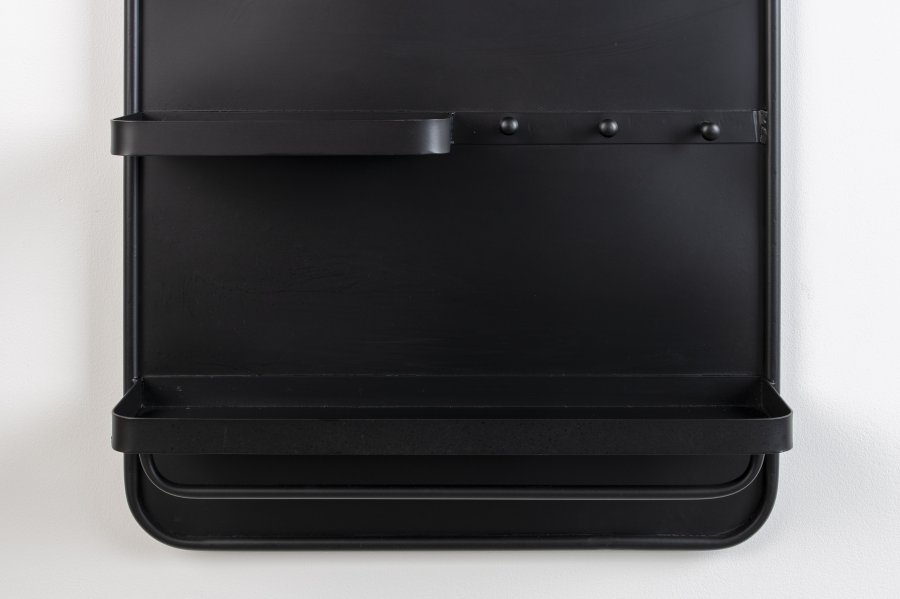 WHITE LABEL LIVING Pascal L vgspejl, m. 2 hylder, 3 knager, trkldestang - sort jern (108x53)