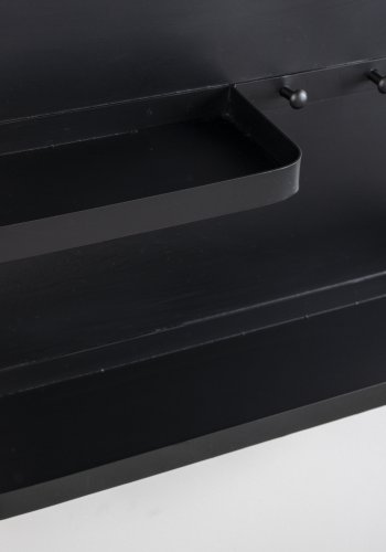 WHITE LABEL LIVING Pascal L vgspejl, m. 2 hylder, 3 knager, trkldestang - sort jern (108x53)