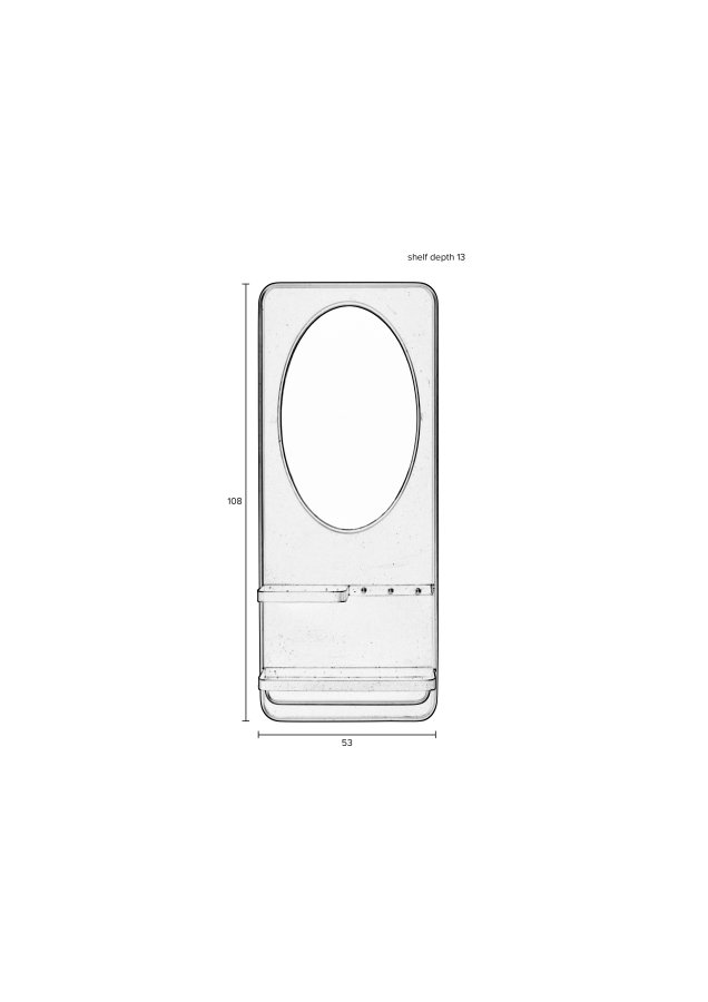 WHITE LABEL LIVING Pascal L vgspejl, m. 2 hylder, 3 knager, trkldestang - sort jern (108x53)