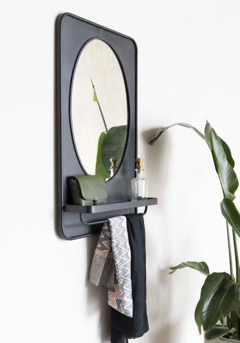 WHITE LABEL LIVING Pascal M vgspejl, m. hylde - spejlglas og sort jern (80x50)