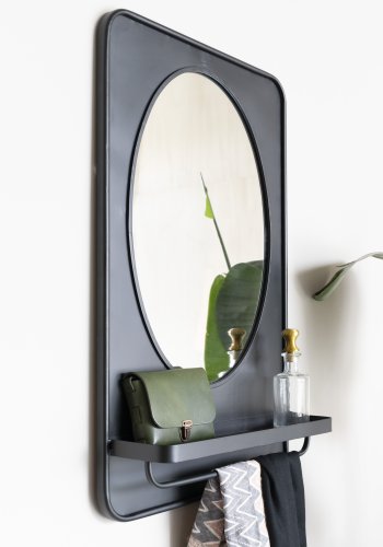 WHITE LABEL LIVING Pascal M vgspejl, m. hylde - spejlglas og sort jern (80x50)