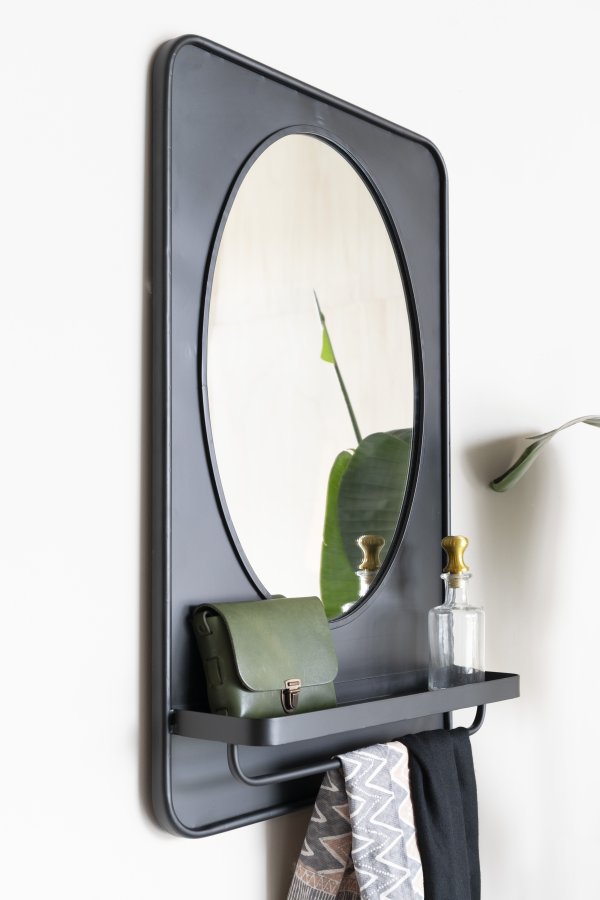 WHITE LABEL LIVING Pascal M vgspejl, m. hylde - spejlglas og sort jern (80x50)