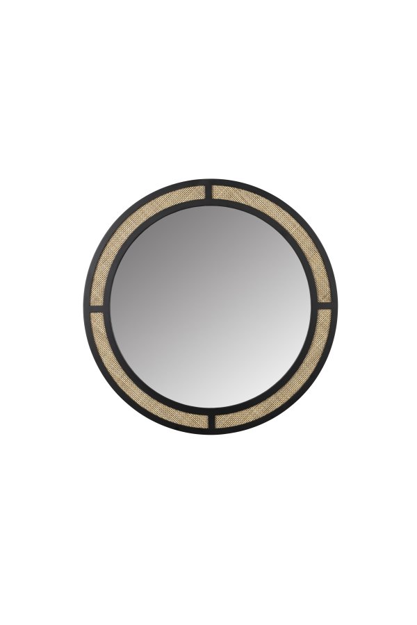 WHITE LABEL LIVING Aida vgspejl, rund - spejlglas, rattan og sort jern (76)
