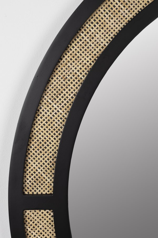 WHITE LABEL LIVING Aida vgspejl, rund - spejlglas, rattan og sort jern (76)