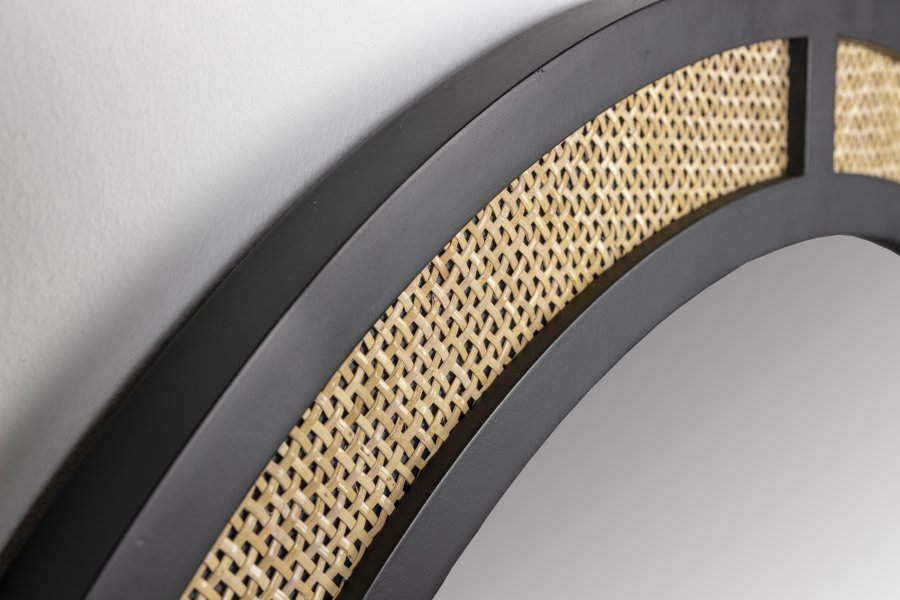 WHITE LABEL LIVING Aida vgspejl, rund - spejlglas, rattan og sort jern (76)