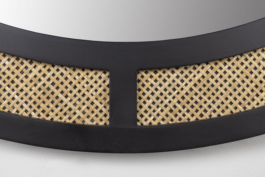 WHITE LABEL LIVING Aida vgspejl, rund - spejlglas, rattan og sort jern (76)