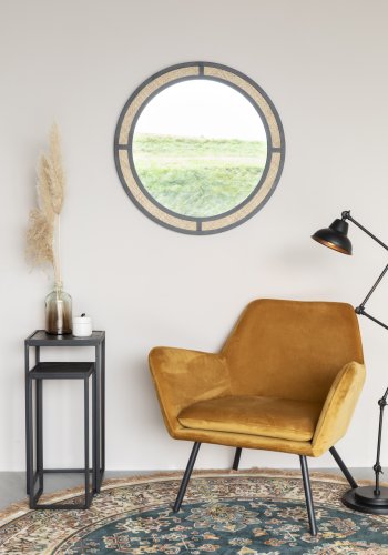 WHITE LABEL LIVING Aida vgspejl, rund - spejlglas, rattan og sort jern (76)