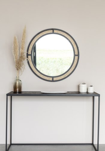 WHITE LABEL LIVING Aida vgspejl, rund - spejlglas, rattan og sort jern (76)
