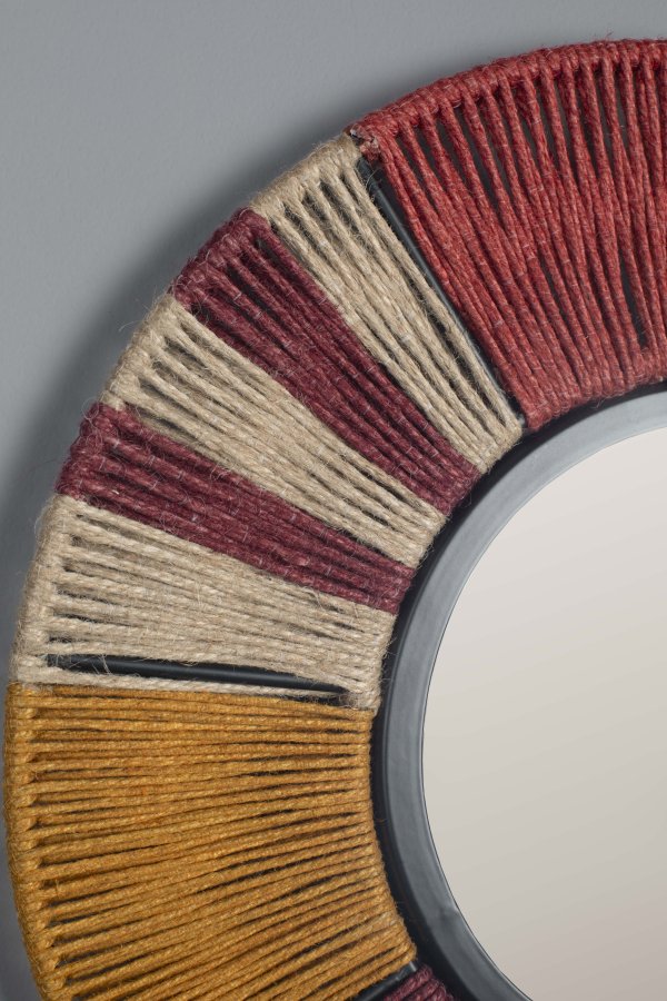 DUTCHBONE Surya vgspejl S, rund - spejlglas, multifarvet reb og jern (40)