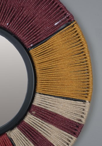 DUTCHBONE Surya vgspejl S, rund - spejlglas, multifarvet reb og jern (40)