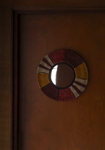 DUTCHBONE Surya vgspejl S, rund - spejlglas, multifarvet reb og jern (40)