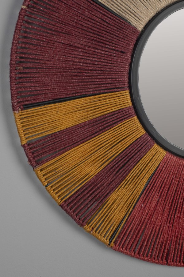 DUTCHBONE Surya vgspejl L, rund - spejlglas, multifarvet reb og jern (60)